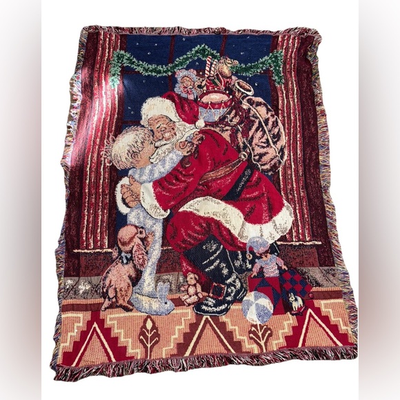 Other - The Rug Barn Hugging Santa Throw 100% cotton Christmas Blanket Tapestry 46x60”